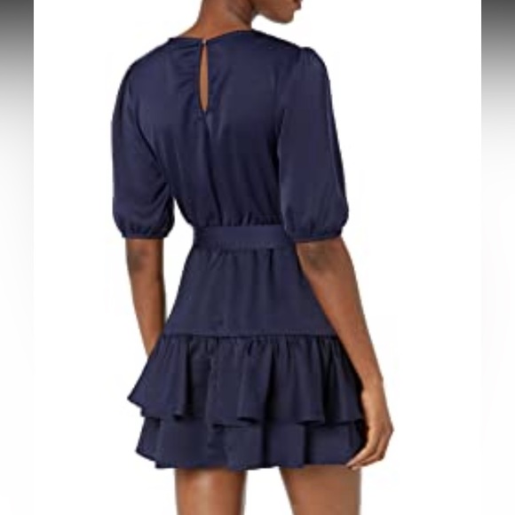 Navy Blue Double Ruffle Hem Cocktail Dress - Picture 2 of 8